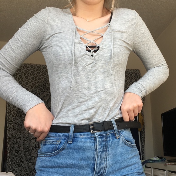 Gray lace-up long sleeve Cotton On tee - Picture 4 of 4